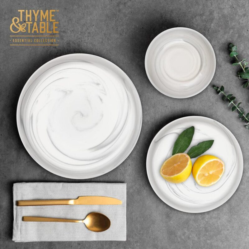 Thyme and Table 12-Piece Stoneware Dinnerware Set, Grey Marble Collection - Image 3