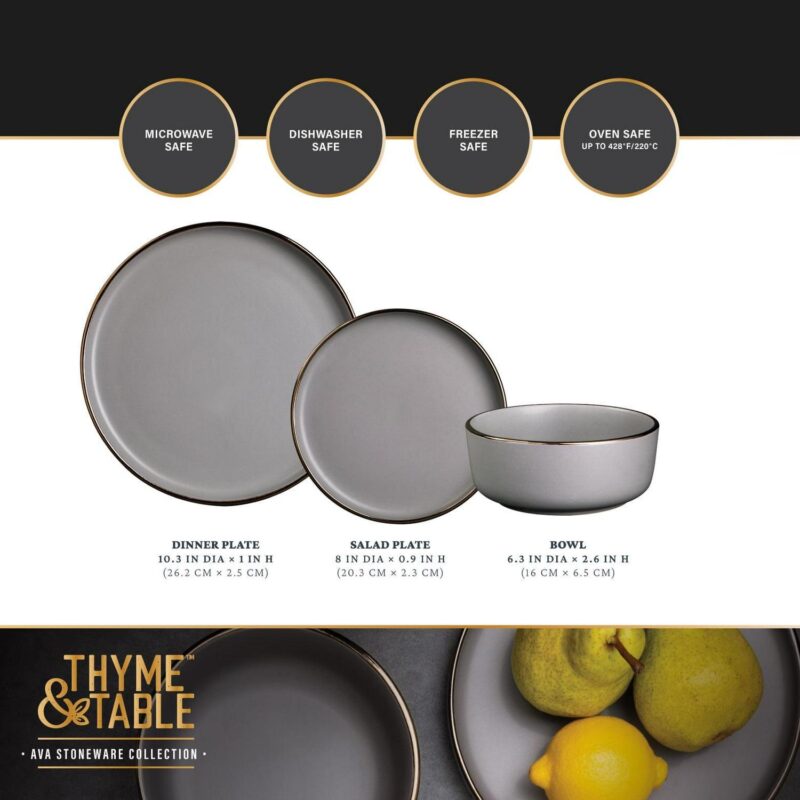 Thyme and Table 12-Piece Stoneware Dinnerware Set, Ava Collection - Image 5