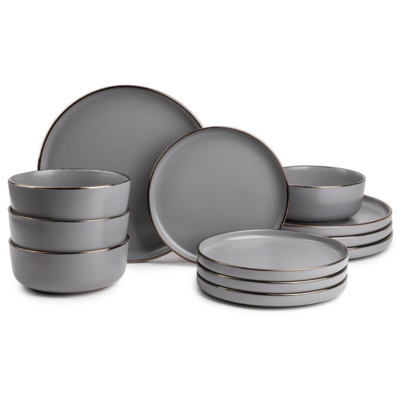 Thyme and Table 12-Piece Stoneware Dinnerware Set, Ava Collection
