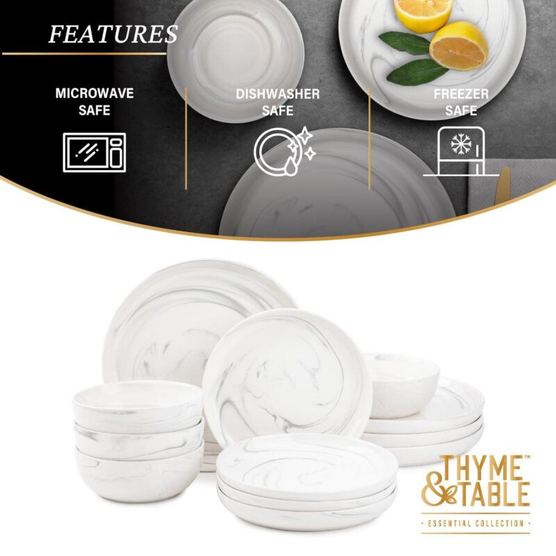 Thyme and Table 12-Piece Stoneware Dinnerware Set, Grey Marble Collection - Image 5