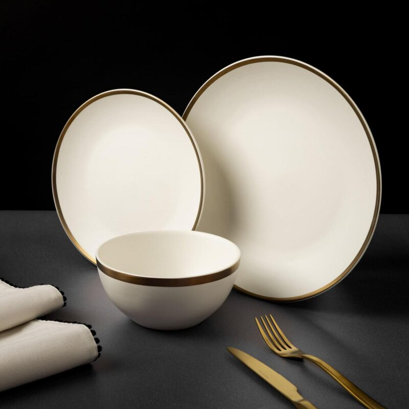 Thyme and Table 12-Piece Stoneware White Dinnerware Set, Everest Collection - Image 13