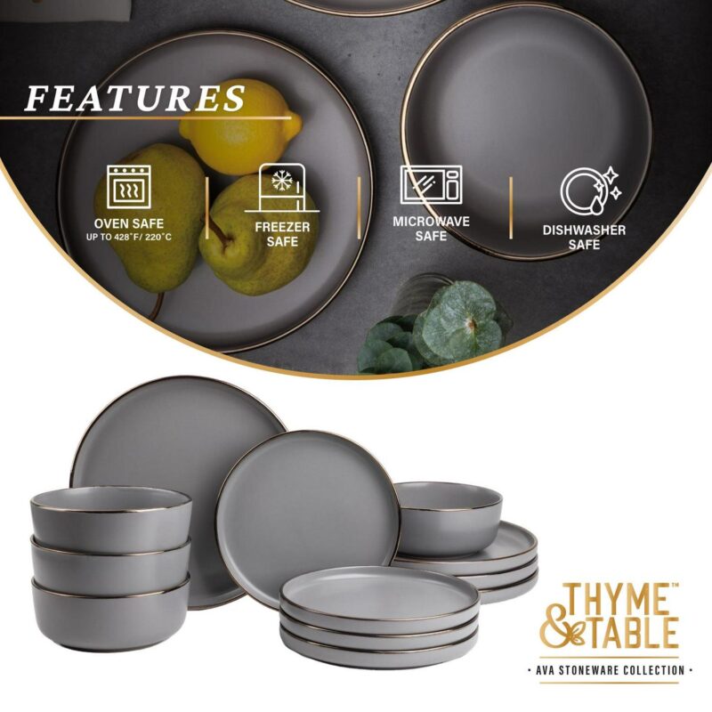 Thyme and Table 12-Piece Stoneware Dinnerware Set, Ava Collection - Image 6
