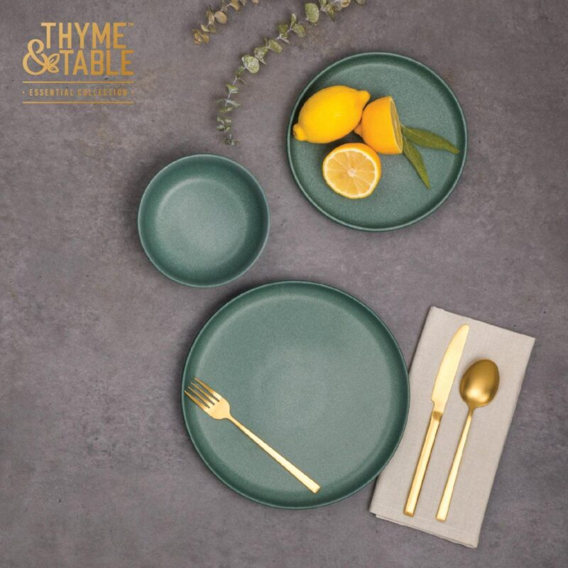 Thyme and Table 12-Piece Stoneware Dinnerware Set, Caspian Green Collection - Image 3