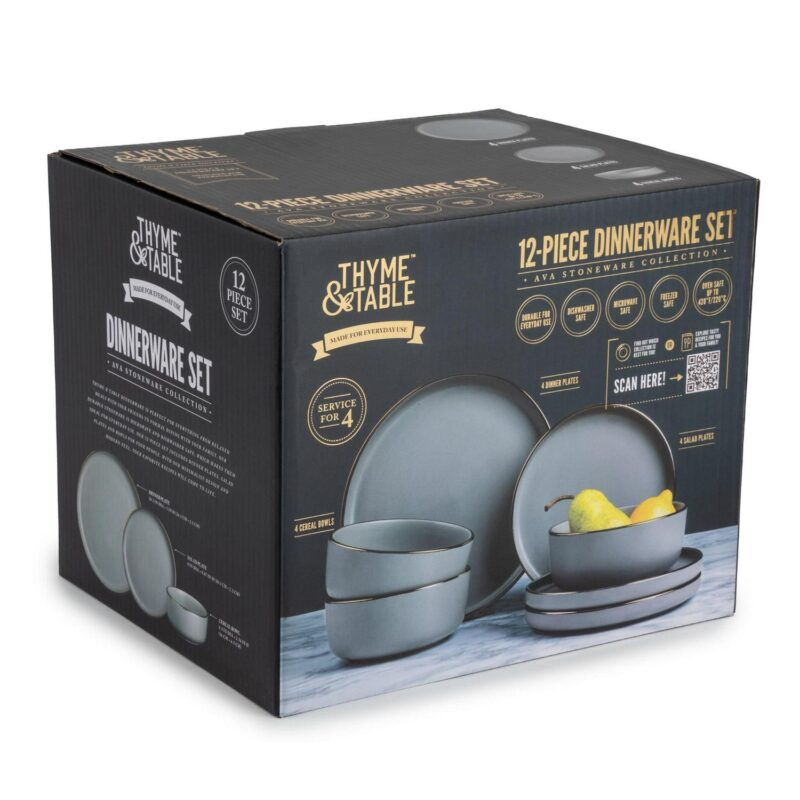 Thyme and Table 12-Piece Stoneware Dinnerware Set, Ava Collection - Image 3