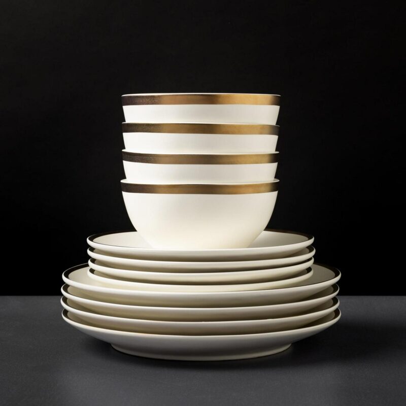 Thyme and Table 12-Piece Stoneware White Dinnerware Set, Everest Collection - Image 17