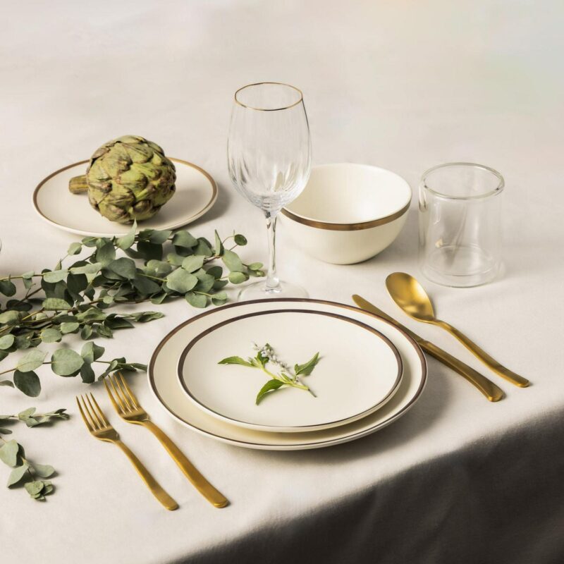 Thyme and Table 12-Piece Stoneware White Dinnerware Set, Everest Collection - Image 8