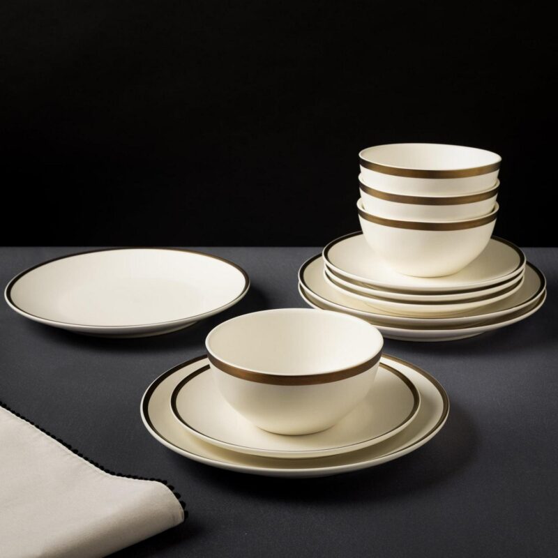 Thyme and Table 12-Piece Stoneware White Dinnerware Set, Everest Collection - Image 14