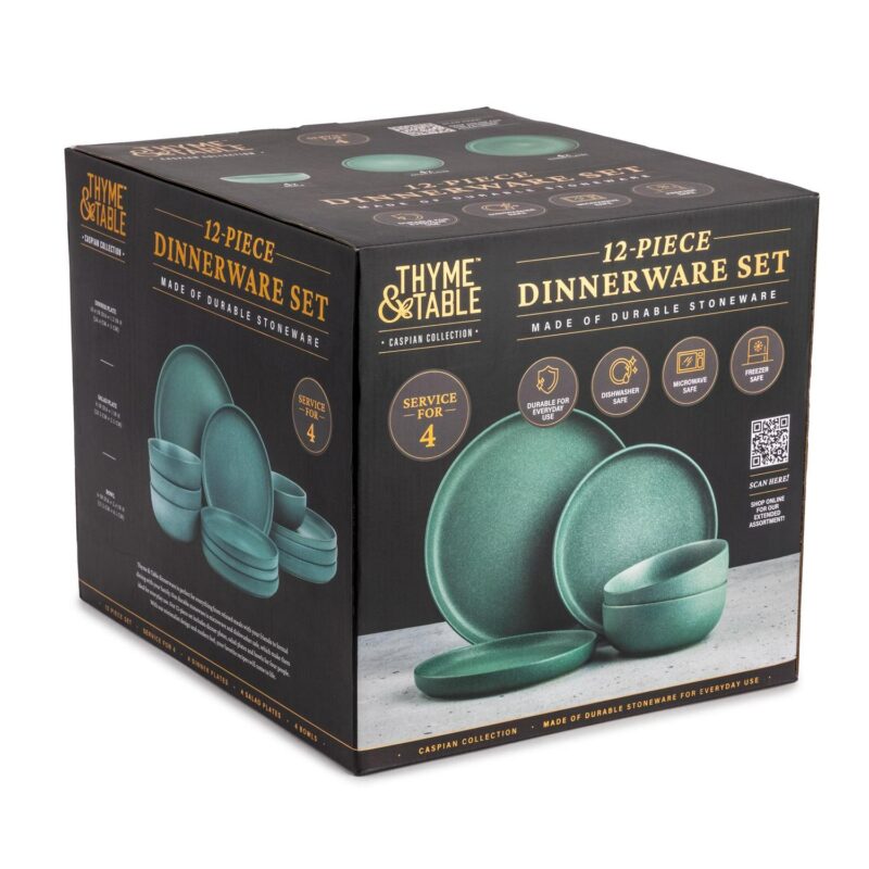 Thyme and Table 12-Piece Stoneware Dinnerware Set, Caspian Green Collection - Image 2