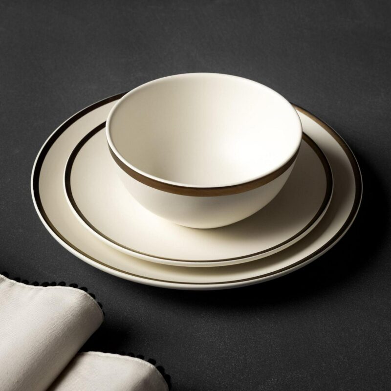 Thyme and Table 12-Piece Stoneware White Dinnerware Set, Everest Collection - Image 15