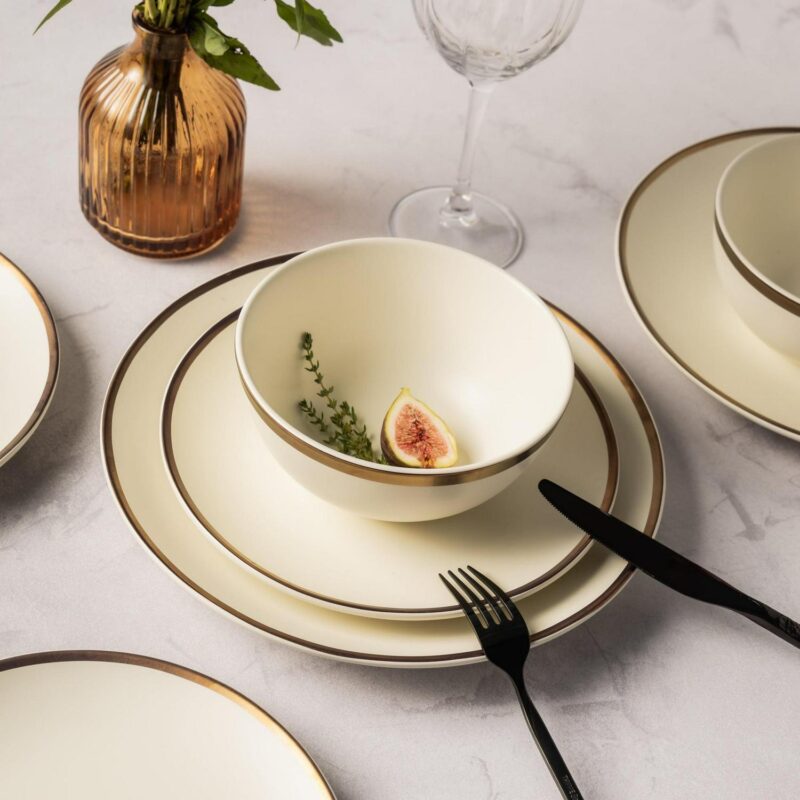Thyme and Table 12-Piece Stoneware White Dinnerware Set, Everest Collection - Image 5