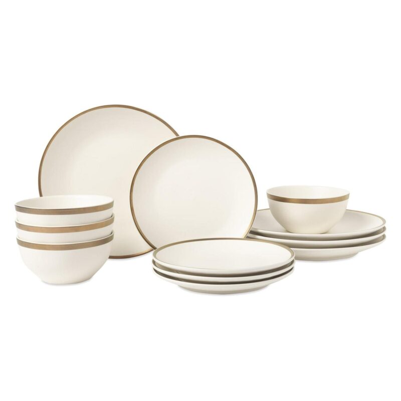 Thyme and Table 12-Piece Stoneware White Dinnerware Set, Everest Collection