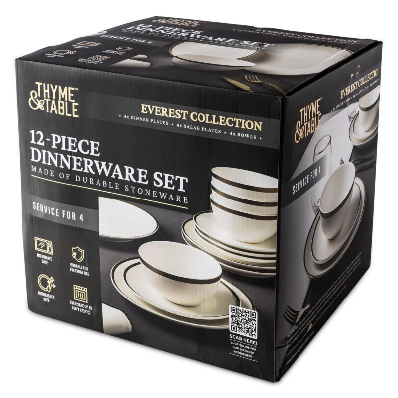 Thyme and Table 12-Piece Stoneware White Dinnerware Set, Everest Collection - Image 9
