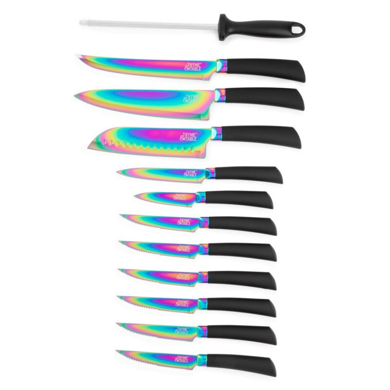 Thyme and Table 13-Piece Knife Block Set, Rainbow Blades - Image 3