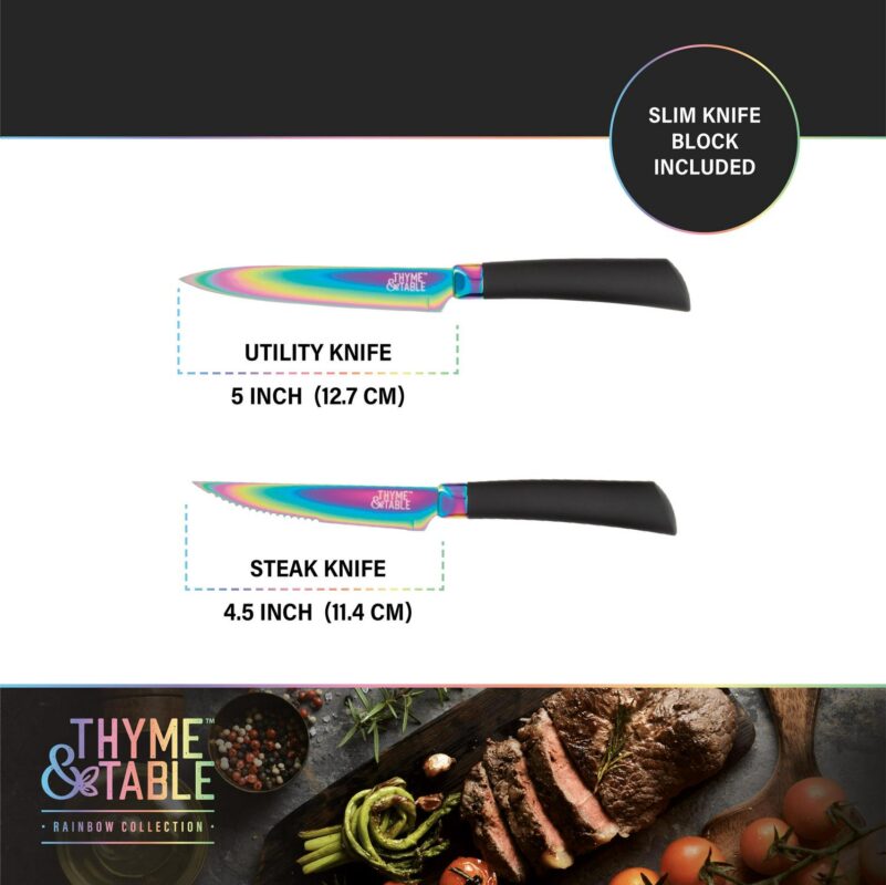 Thyme and Table 13-Piece Knife Block Set, Rainbow Blades - Image 7