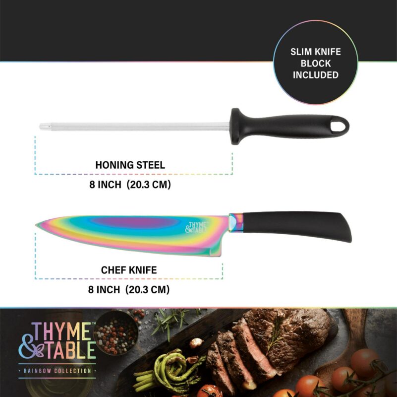 Thyme and Table 13-Piece Knife Block Set, Rainbow Blades - Image 5