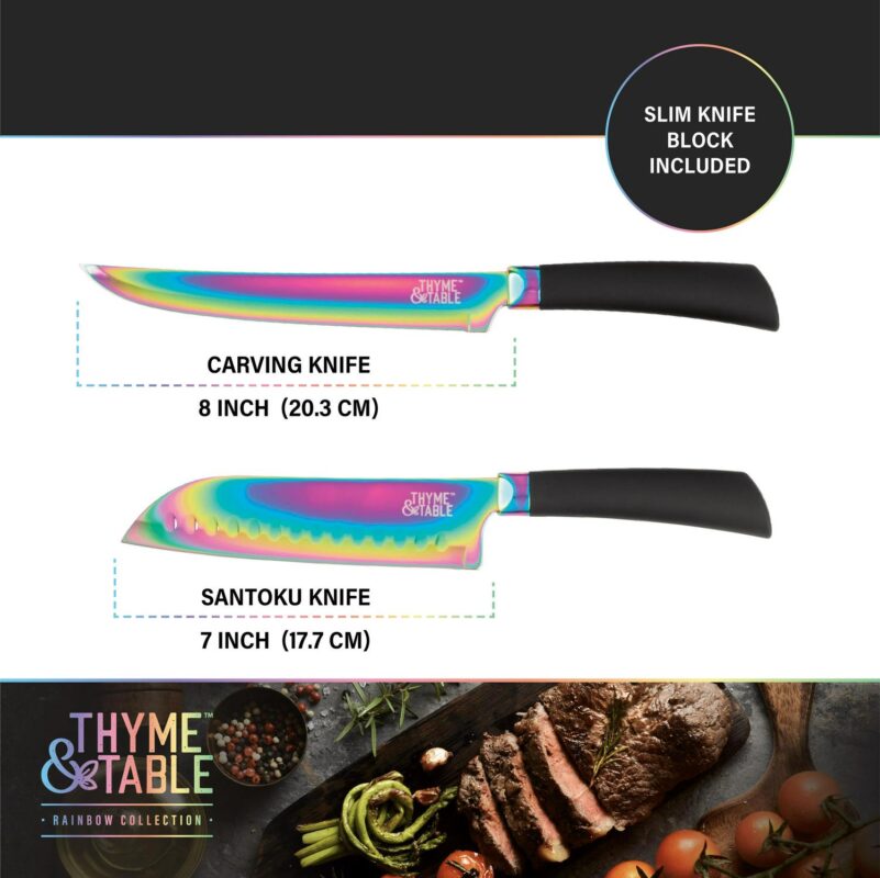 Thyme and Table 13-Piece Knife Block Set, Rainbow Blades - Image 6