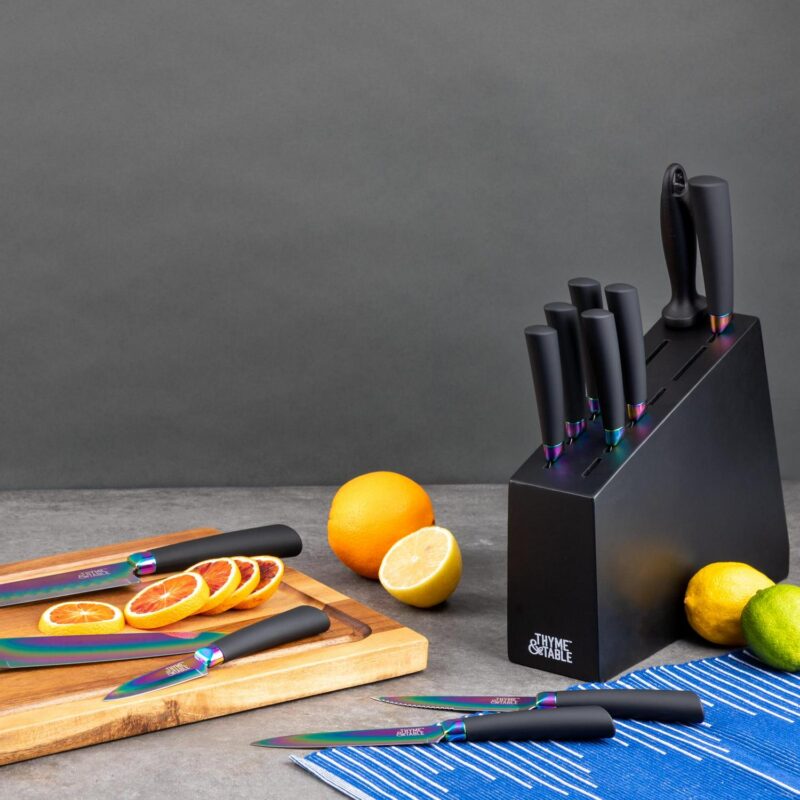 Thyme and Table 13-Piece Knife Block Set, Rainbow Blades - Image 4