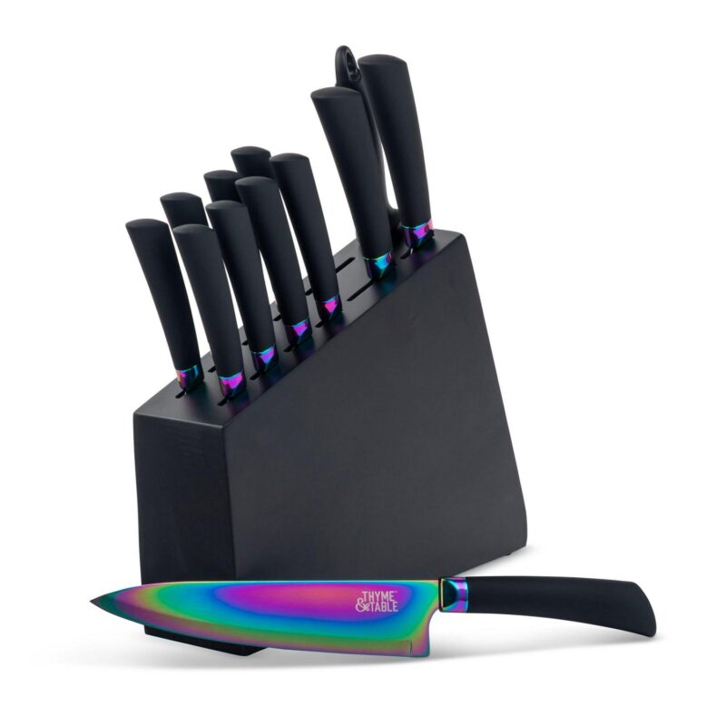 Thyme and Table 13-Piece Knife Block Set, Rainbow Blades