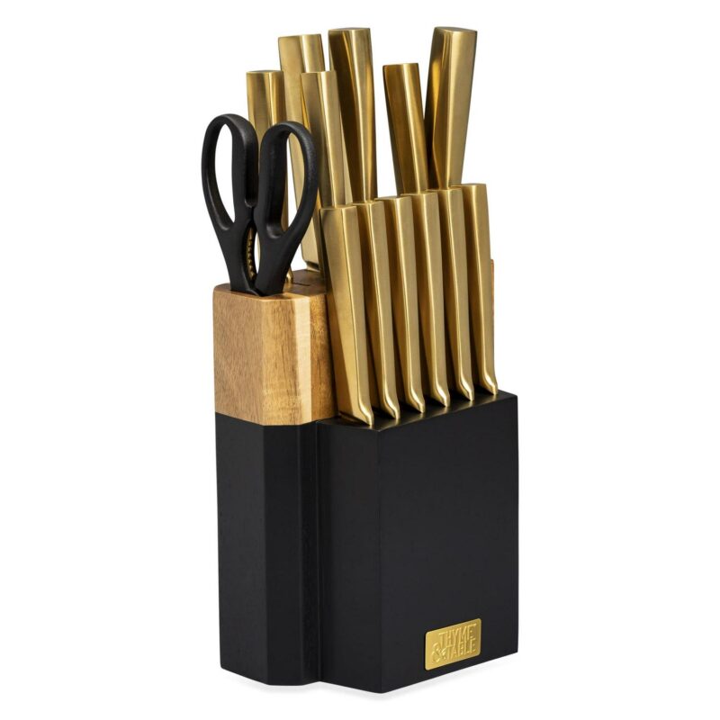 Thyme and Table 15-Piece Knife Block Set with Knife Sharpener