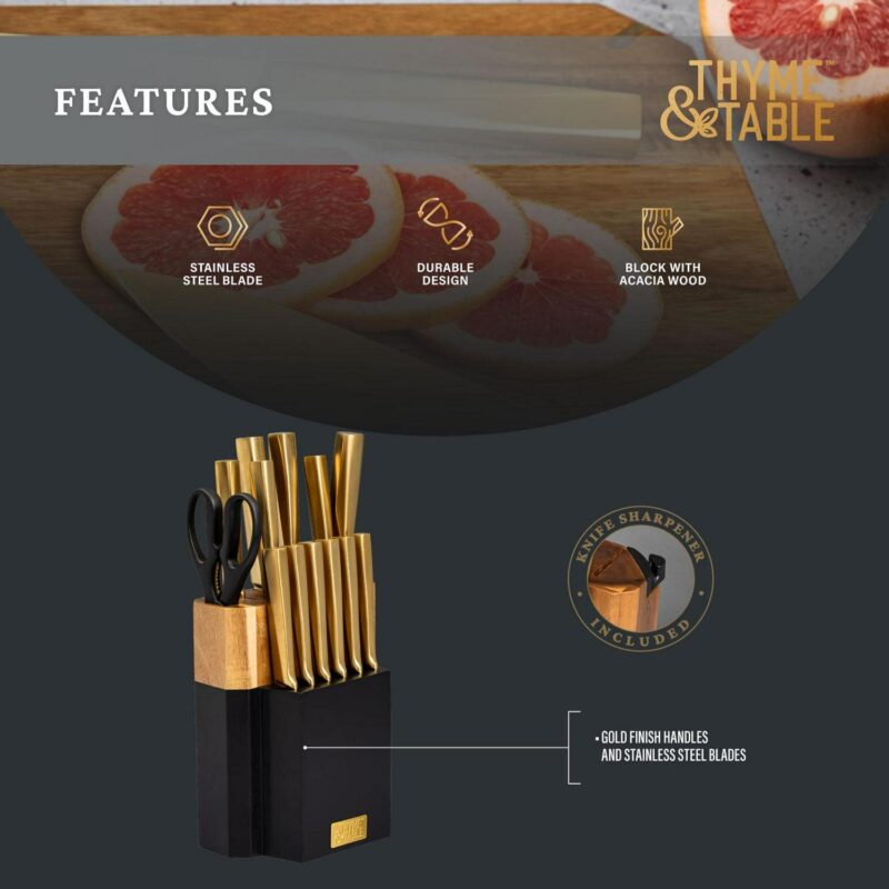 Thyme and Table 15-Piece Knife Block Set with Knife Sharpener - Image 4