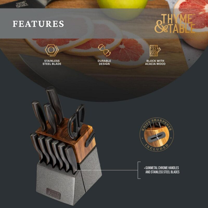 Thyme and Table 15-Piece Knife Block set with Sharpener, Gunmetal - Image 5