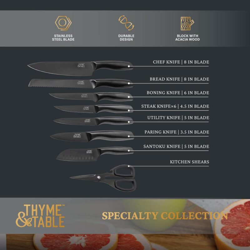 Thyme and Table 15-Piece Knife Block set with Sharpener, Gunmetal - Image 4