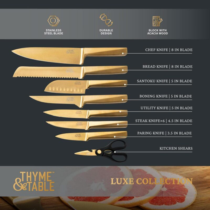 Thyme and Table 15-Piece Knife Block Set with Knife Sharpener - Image 3