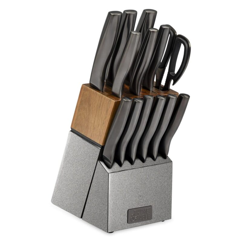 Thyme and Table 15-Piece Knife Block set with Sharpener, Gunmetal