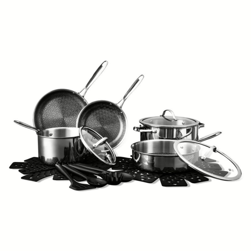 Thyme and Table 16-Piece Tri-Ply Non-Stick Etch-Tech Cookware and Utensil Set