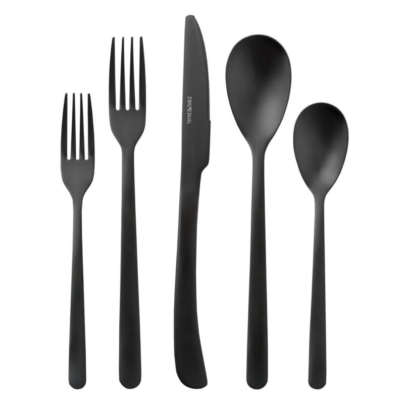 Thyme and Table 40-Piece Royal Stainless Steel Flatware Set, Black