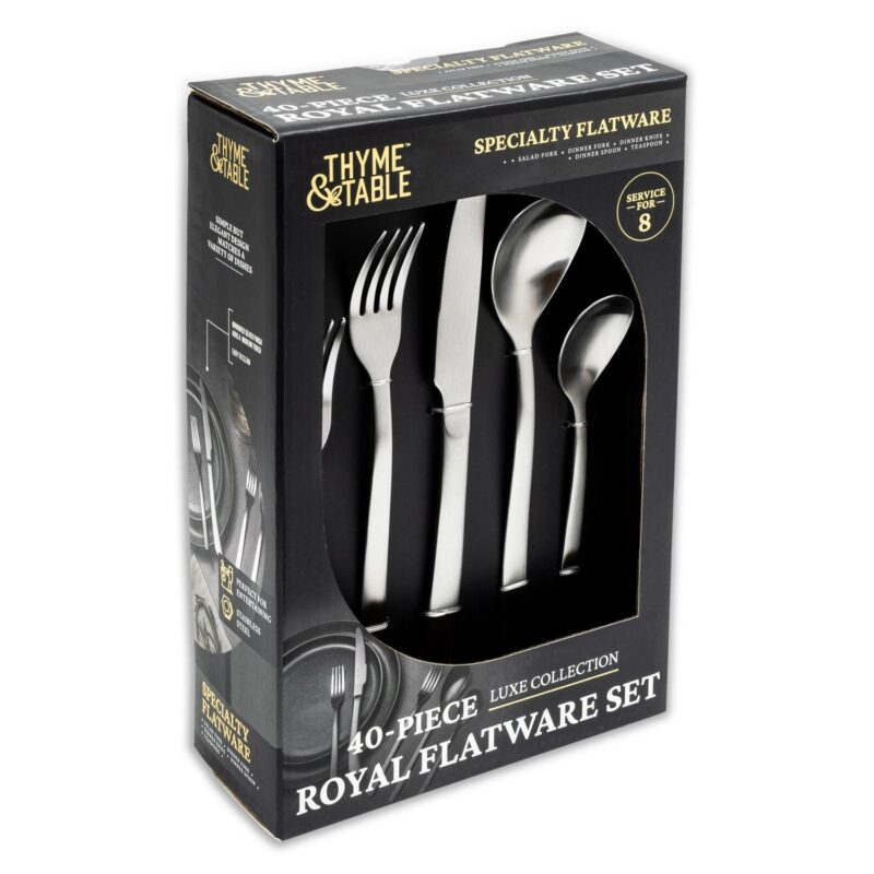 Thyme and Table 40-Piece Royal Stainless Steel Flatware Set, Stainless Steel - Image 2