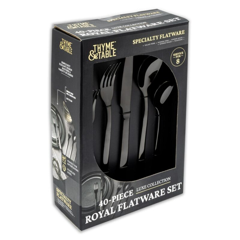 Thyme and Table 40-Piece Royal Stainless Steel Flatware Set, Black - Image 2