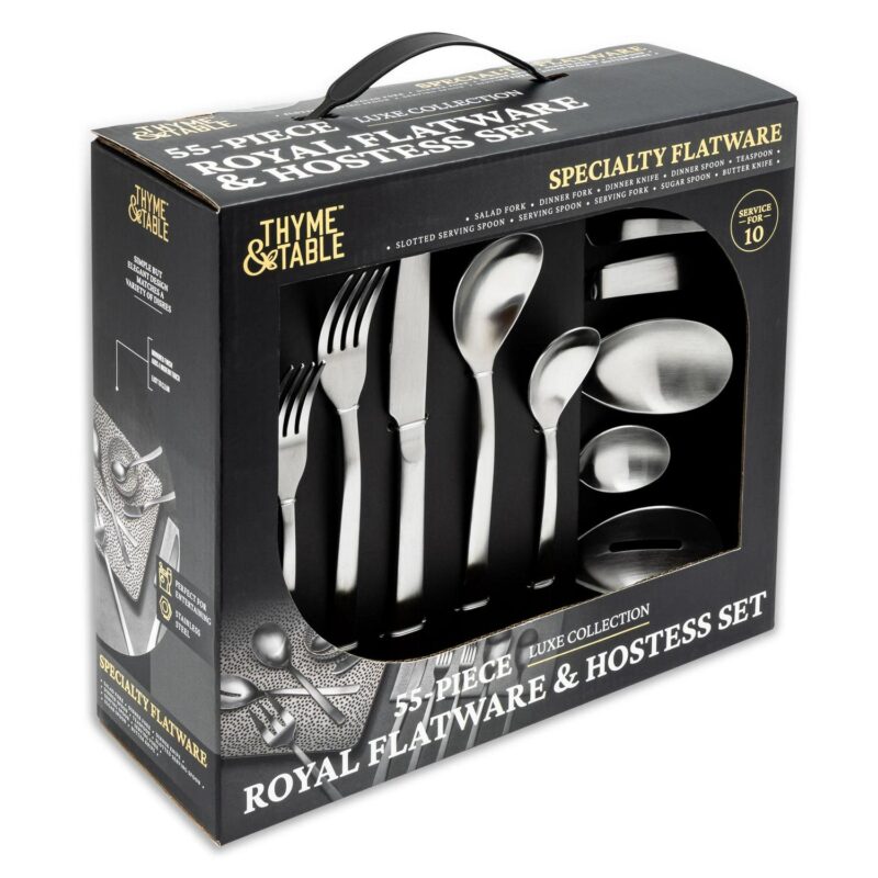 Thyme and Table 55-Piece Royal Stainless Steel Flatware and Hostess Set, Mirror - Image 2