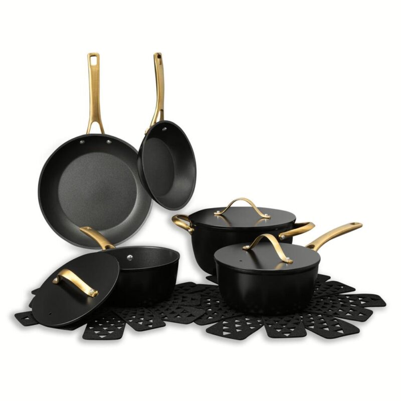 Thyme and Table Acadia 12-Piece Cookware Set Non-Stick - Black and Gold