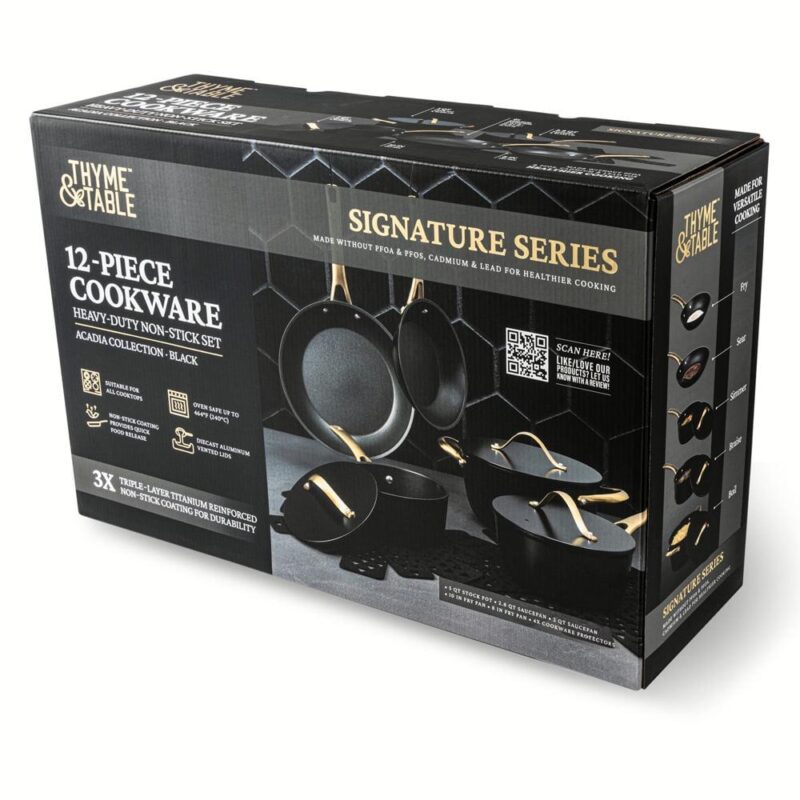 Thyme and Table Acadia 12-Piece Cookware Set Non-Stick - Black and Gold - Image 2