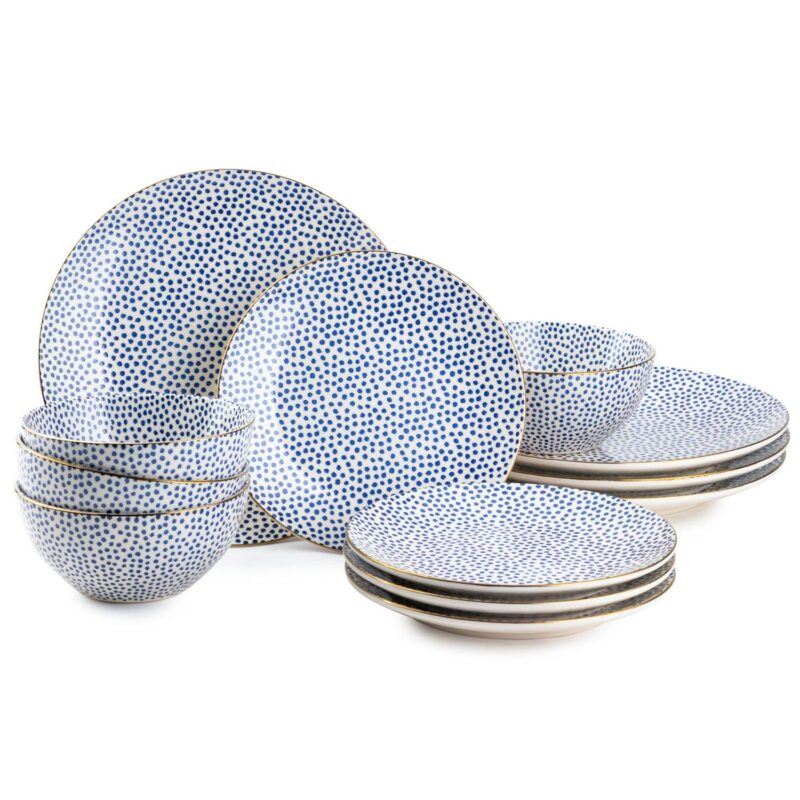 Thyme and Table Blue Dot 12 Piece Dinnerware Set