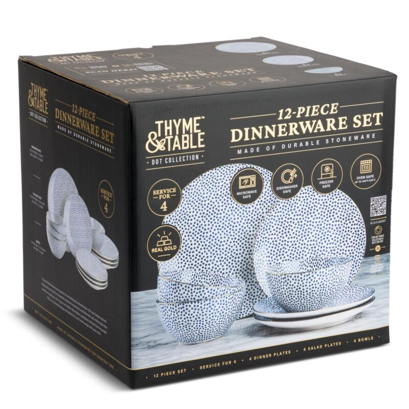 Thyme and Table Blue Dot 12 Piece Dinnerware Set - Image 7