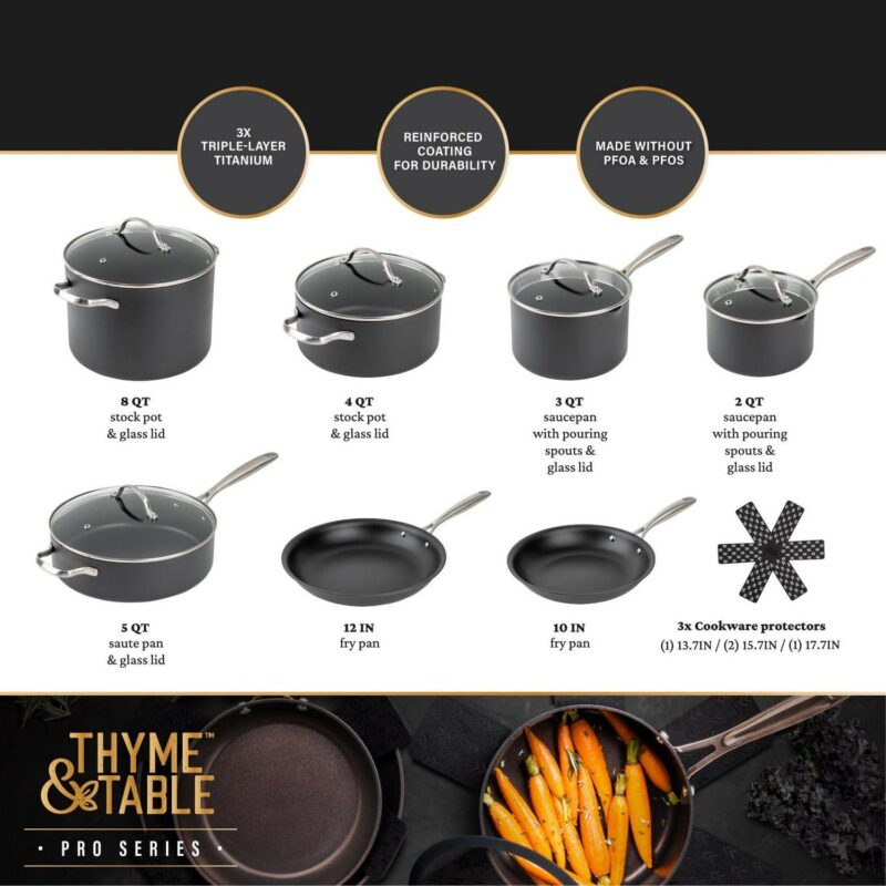 Thyme and Table Hard Anodized 15-Piece Cookware Set Non-Stick - Black - Image 4