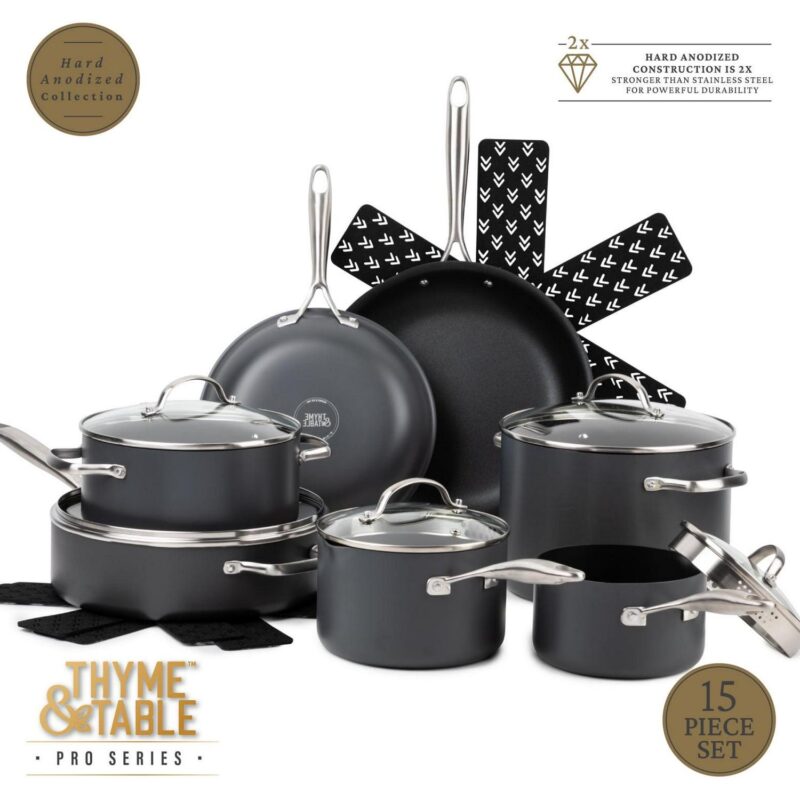 Thyme and Table Hard Anodized 15-Piece Cookware Set Non-Stick - Black - Image 7