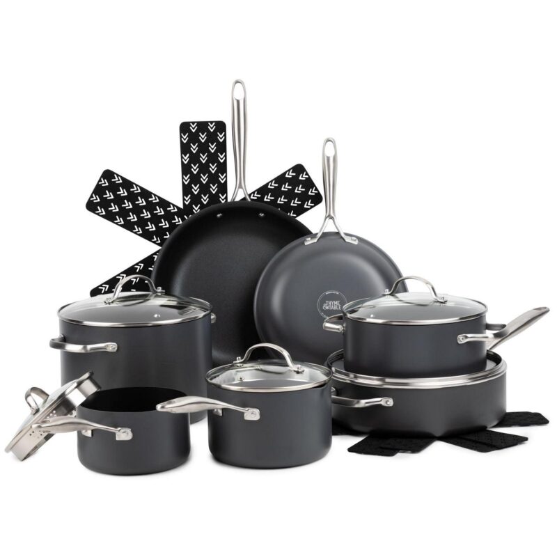 Thyme and Table Hard Anodized 15-Piece Cookware Set Non-Stick - Black