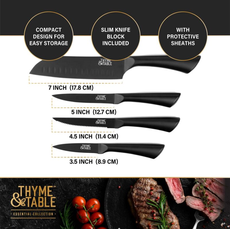 Thyme and Table Knife Set, 13-Piece Kitchen Slim Block Stainless Steel Knife Set - Image 6