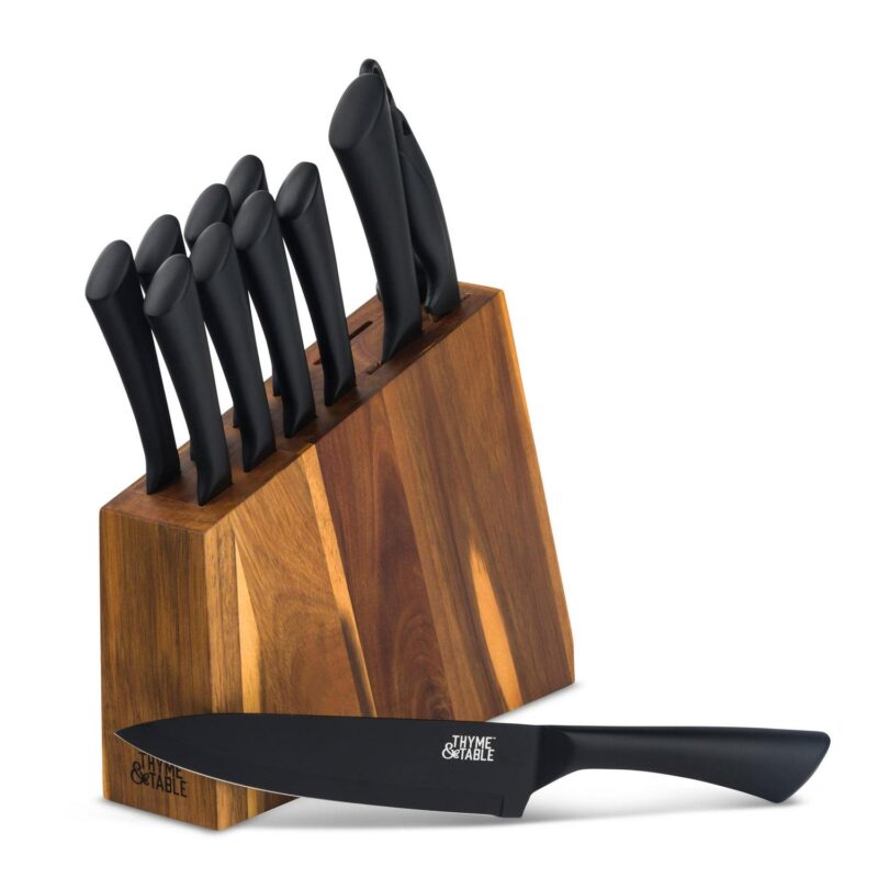Thyme and Table Knife Set, 13-Piece Kitchen Slim Block Stainless Steel Knife Set