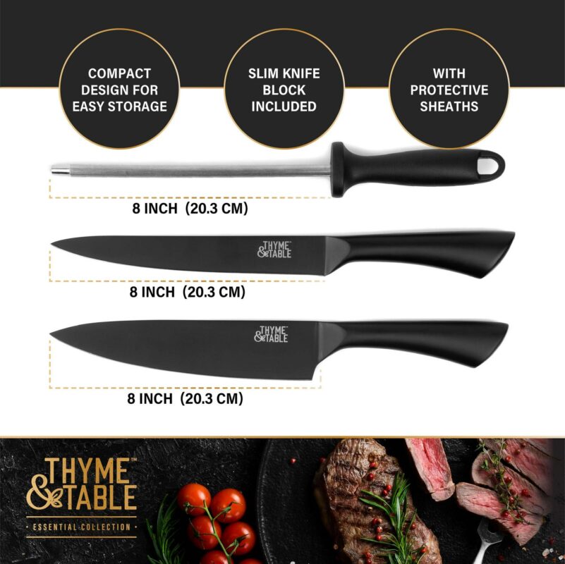 Thyme and Table Knife Set, 13-Piece Kitchen Slim Block Stainless Steel Knife Set - Image 5