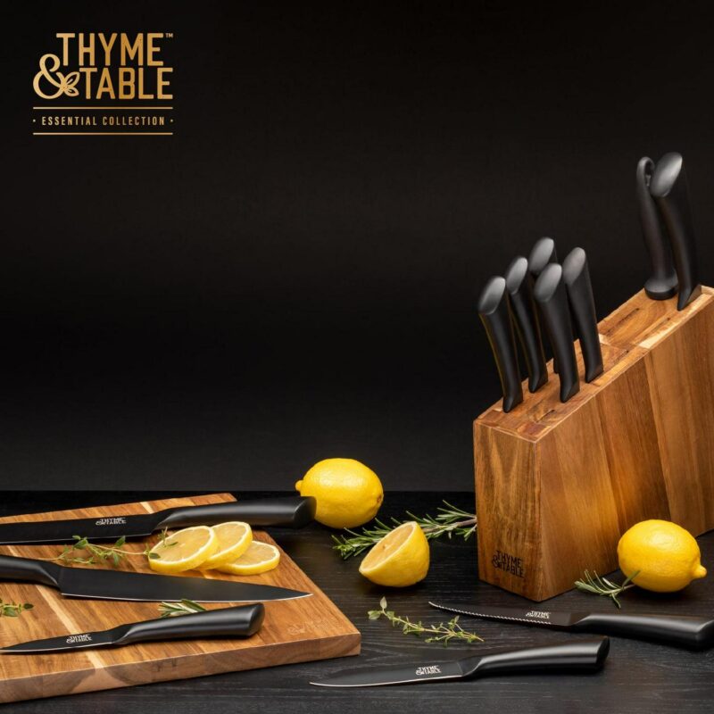 Thyme and Table Knife Set, 13-Piece Kitchen Slim Block Stainless Steel Knife Set - Image 4