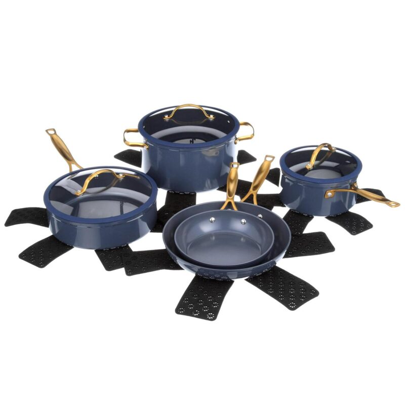 Thyme and Table Non-Stick Pots and Pans 12-Piece Cookware Set, Blue - Image 4