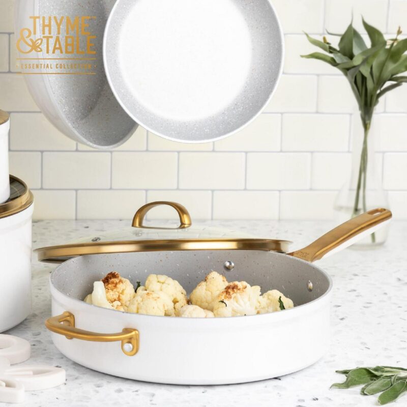 Thyme and Table Non-Stick 4.5 QT Supreme Saute Pan, Cream - Image 5