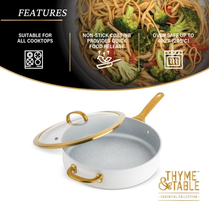 Thyme and Table Non-Stick 4.5 QT Supreme Saute Pan, Cream - Image 7