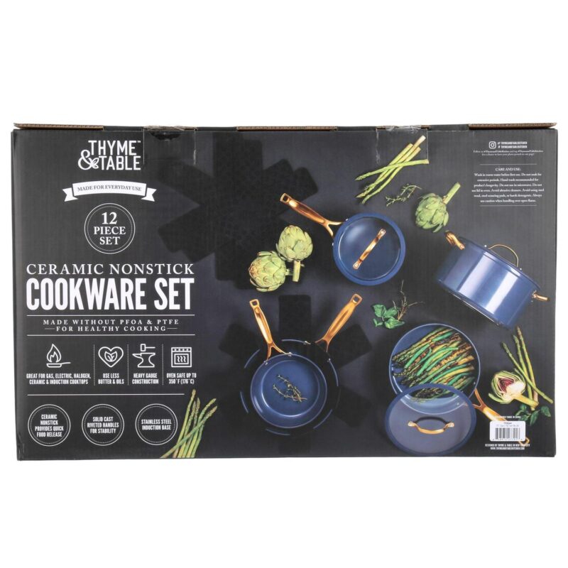 Thyme and Table Non-Stick Pots and Pans 12-Piece Cookware Set, Blue - Image 16
