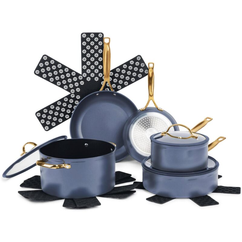 Thyme and Table Non-Stick Pots and Pans 12-Piece Cookware Set, Blue