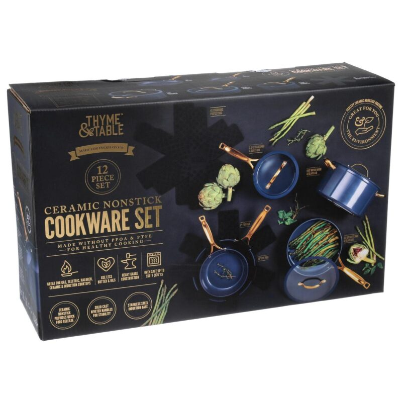 Thyme and Table Non-Stick Pots and Pans 12-Piece Cookware Set, Blue - Image 15